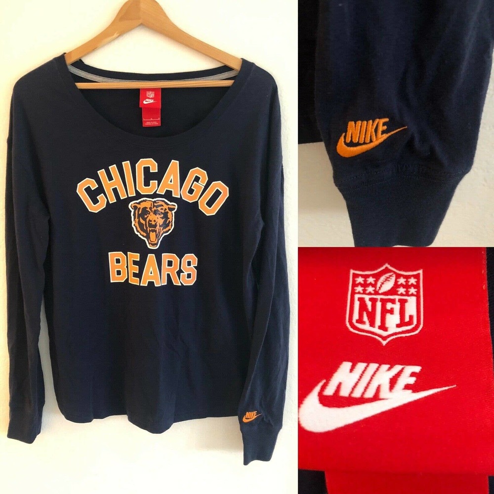 Nike Chicago Bears Shirt Womens L Long Sleeve Gray Orange NFL Logo